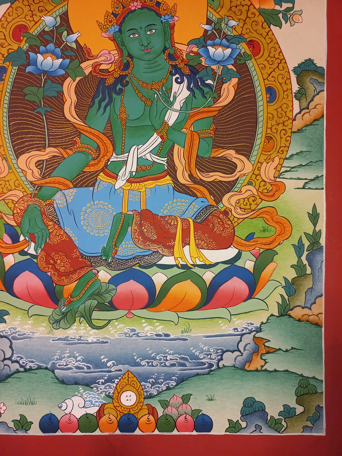 Green Tara Thangka – Hand-Painted Tibetan Buddhist Art | Meditation & Protection Wall Decor