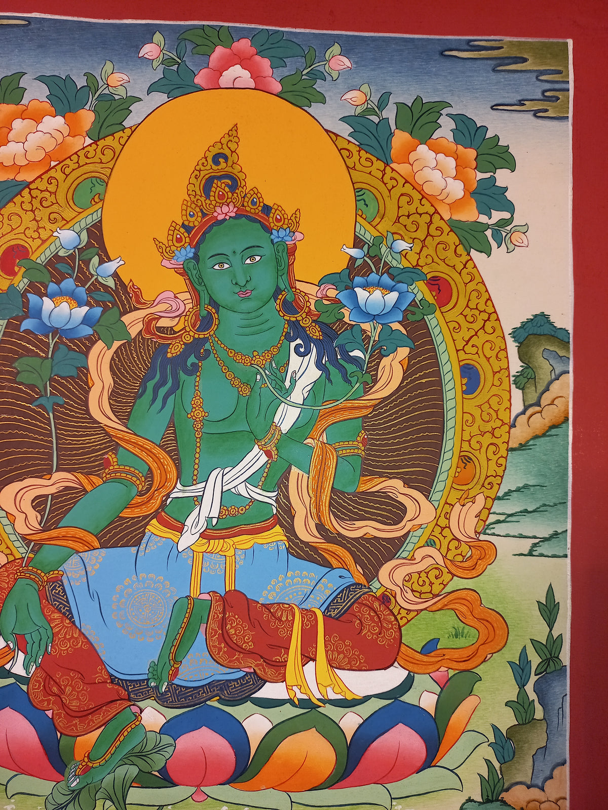 Green Tara Thangka – Hand-Painted Tibetan Buddhist Art | Meditation & Protection Wall Decor