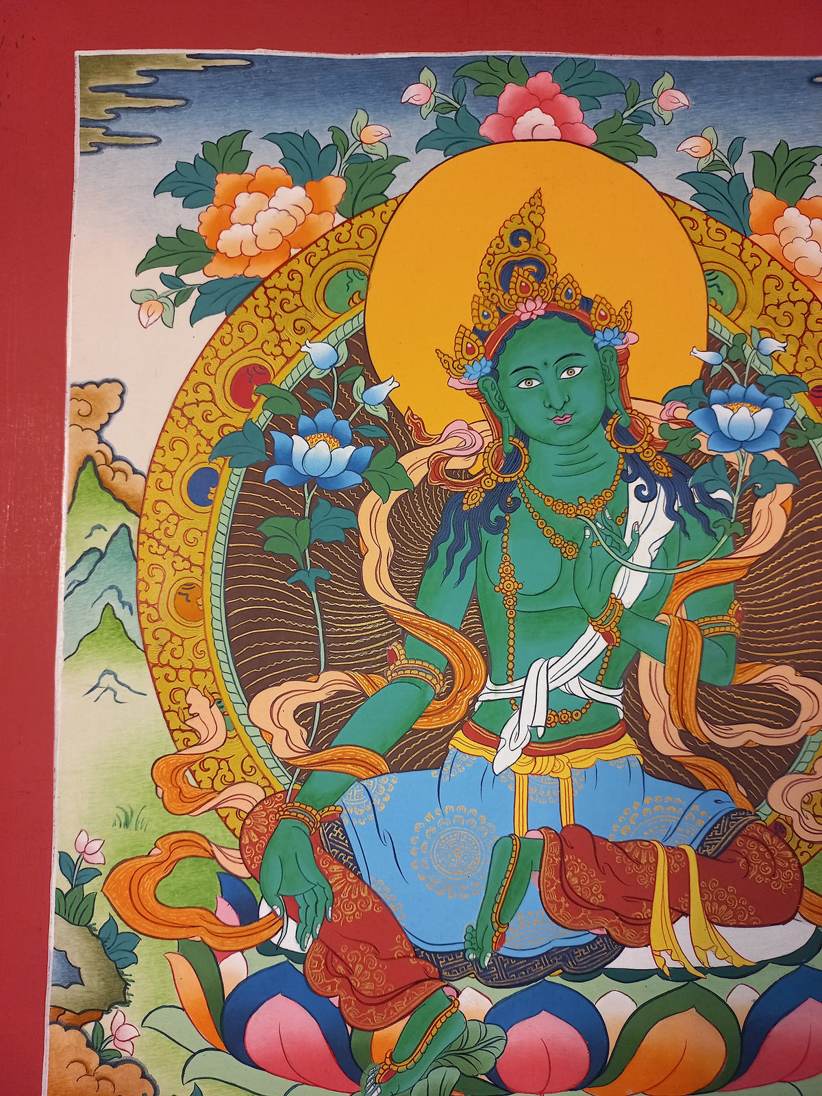 Green Tara Thangka – Hand-Painted Tibetan Buddhist Art | Meditation & Protection Wall Decor