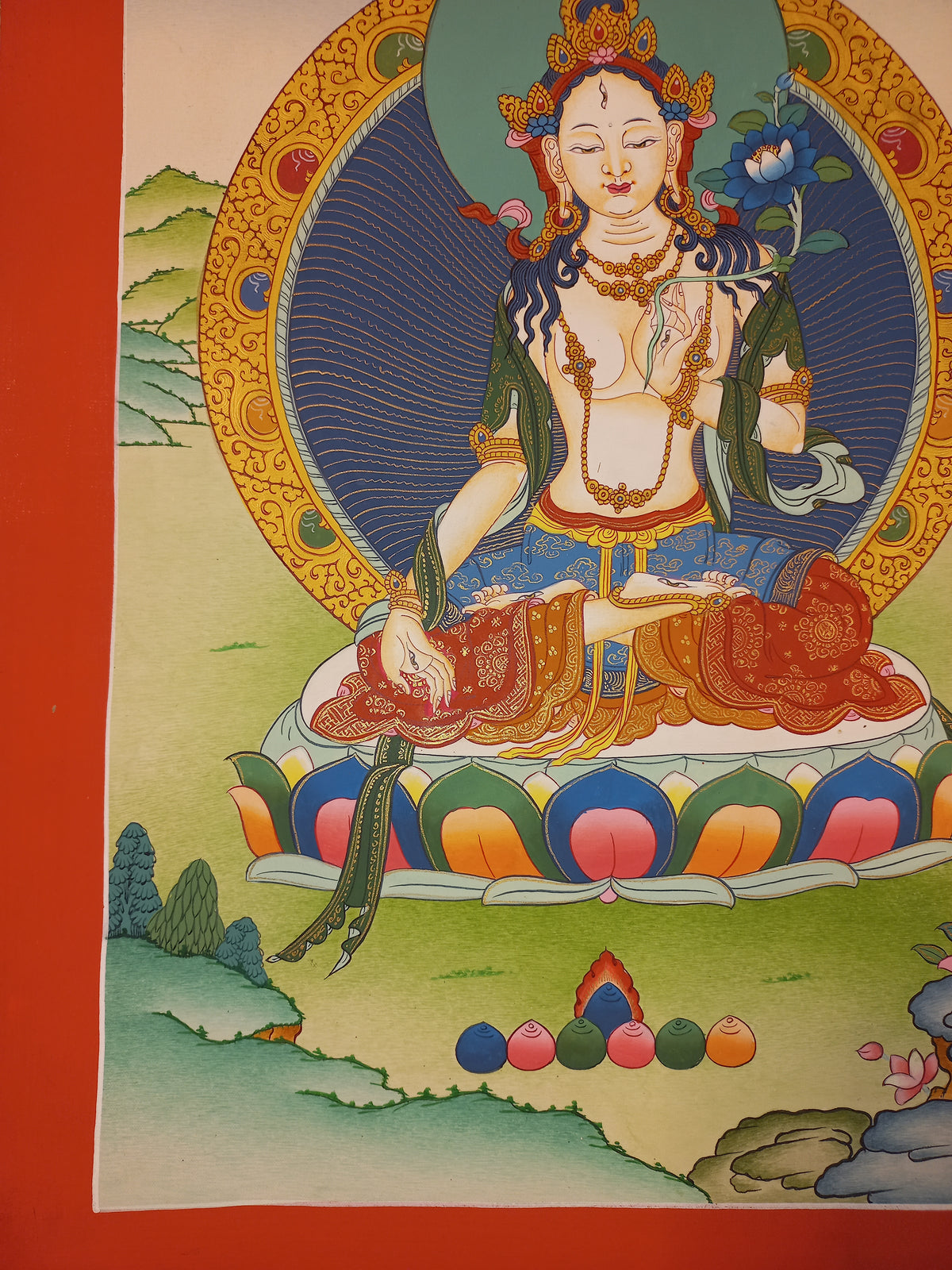 White Tara Thangka – Hand-Painted Tibetan Buddhist Art | Compassion, Longevity & Peace Wall Decor