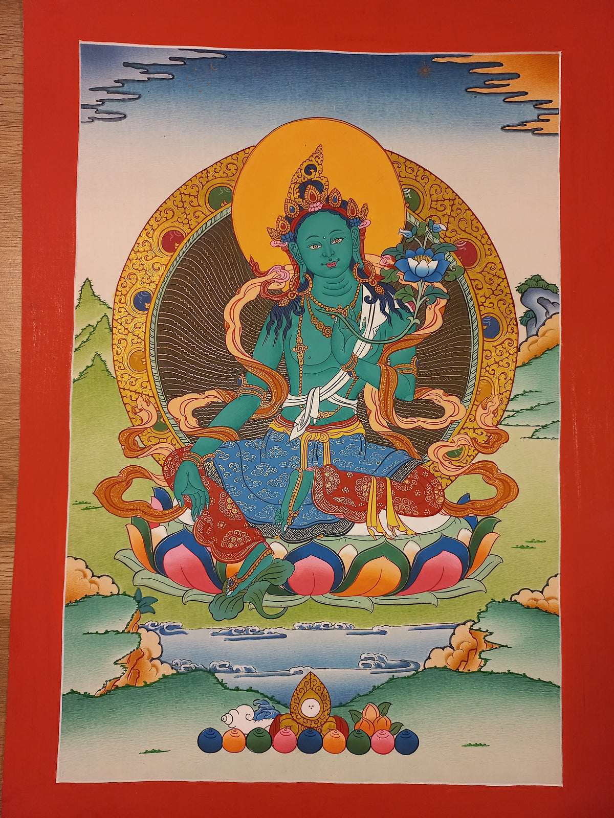 Green Tara Thangka – Hand-Painted Tibetan Buddhist Art | Meditation & Protection Wall Decor