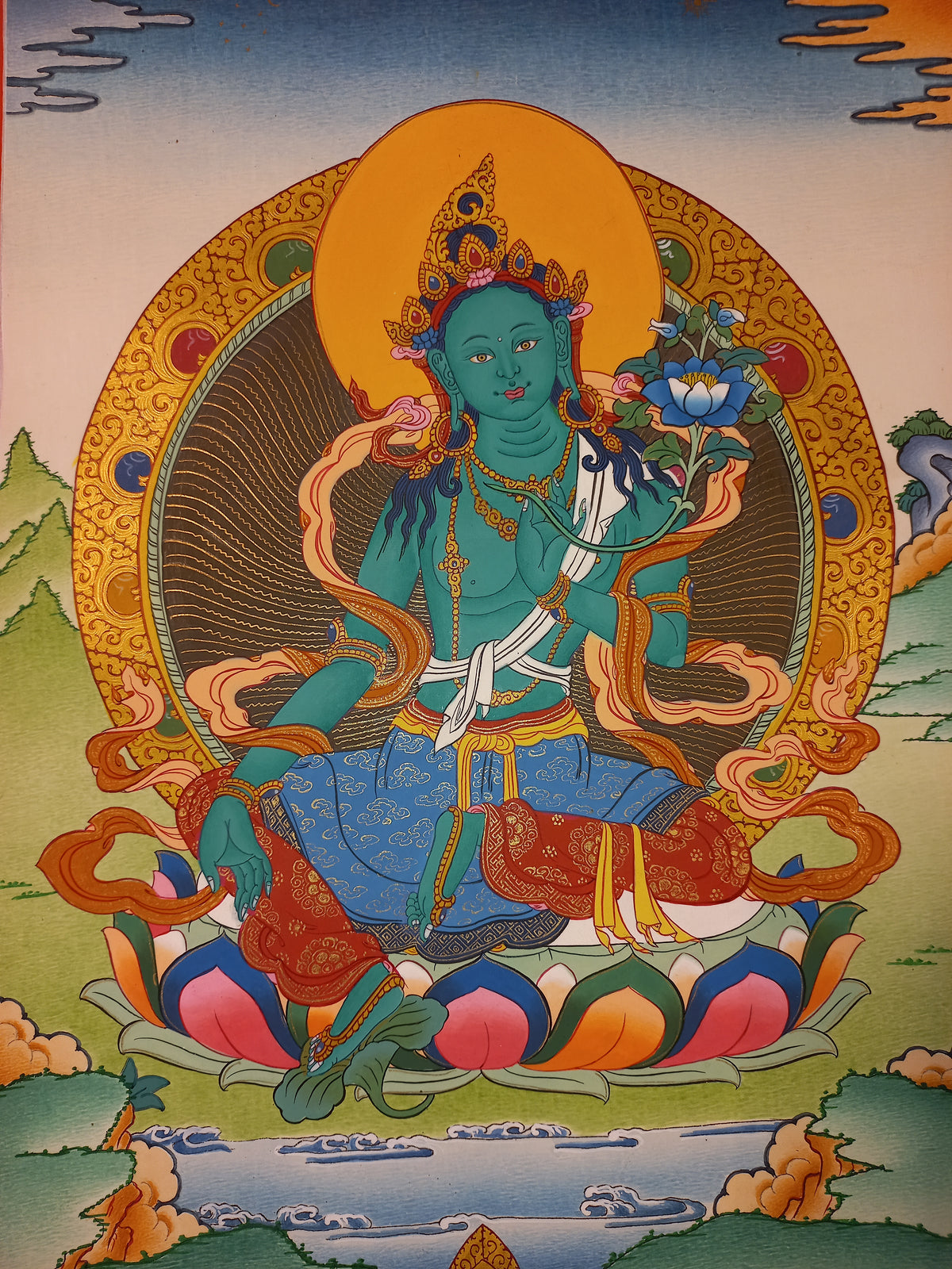 Green Tara Thangka – Hand-Painted Tibetan Buddhist Art | Meditation & Protection Wall Decor