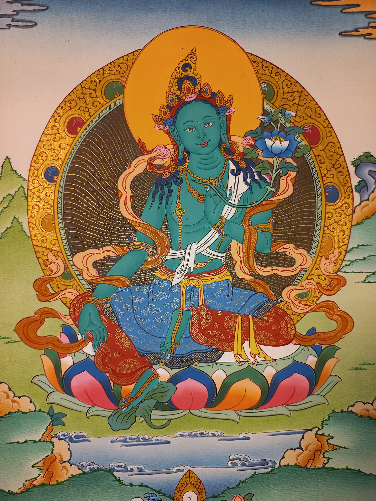 Green Tara Thangka – Hand-Painted Tibetan Buddhist Art | Meditation & Protection Wall Decor