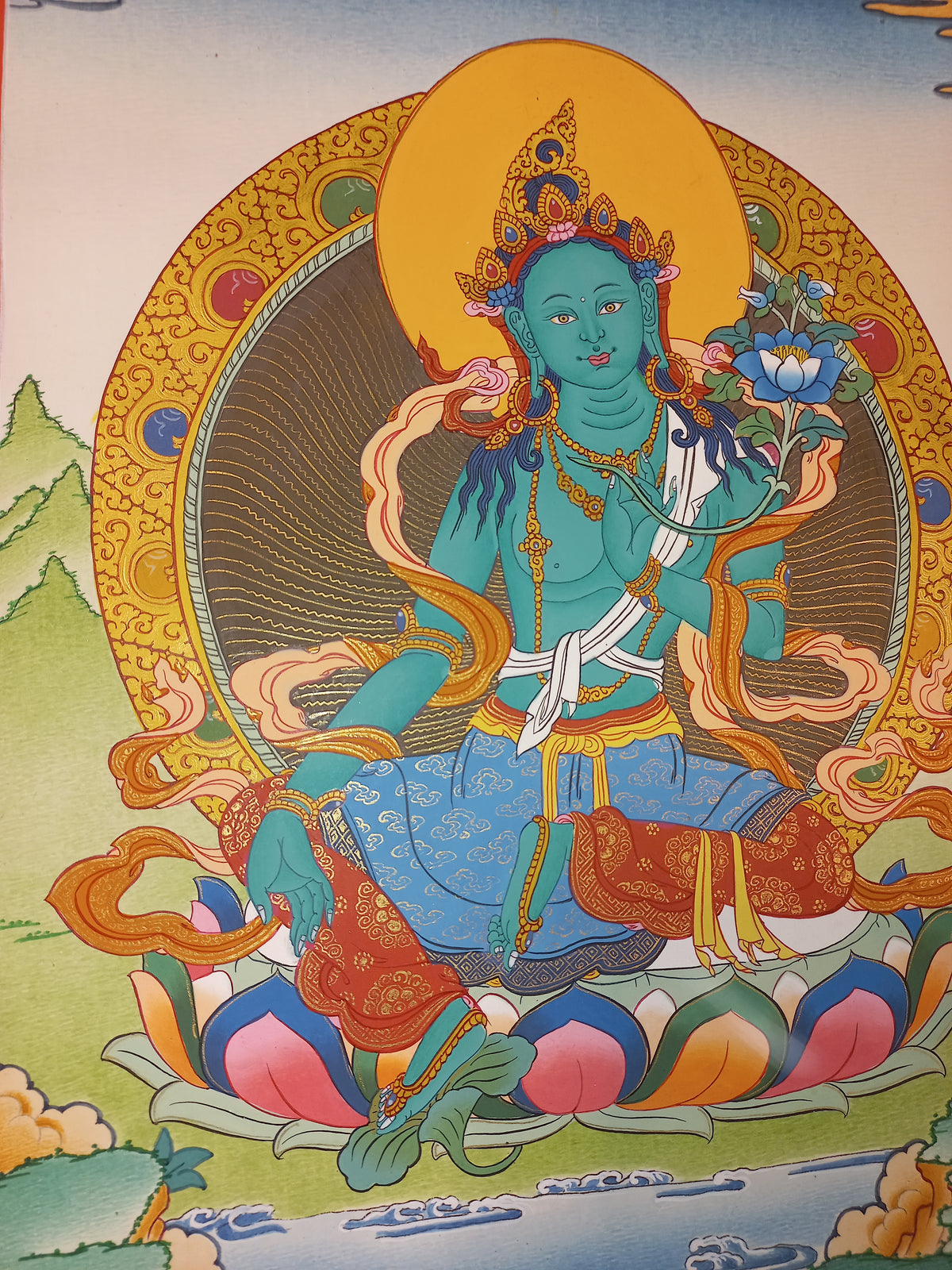 Green Tara Thangka – Hand-Painted Tibetan Buddhist Art | Meditation & Protection Wall Decor