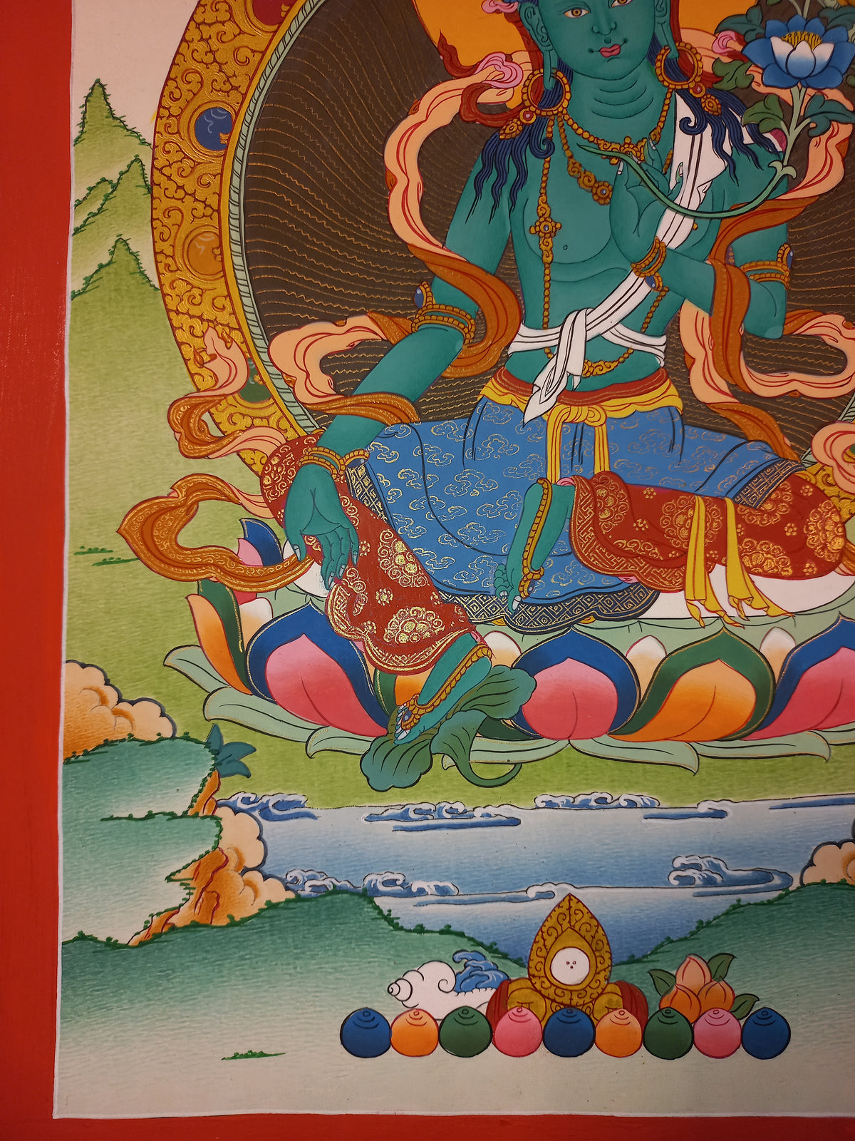 Green Tara Thangka – Hand-Painted Tibetan Buddhist Art | Meditation & Protection Wall Decor