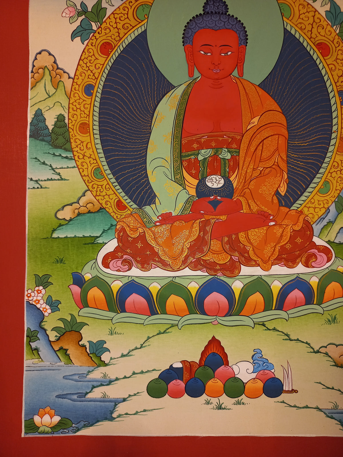 Amitabha Buddha Thangka Hand-Painted Tibetan Buddhist Art | Compassion, Pure Land & Meditation Wall Decor