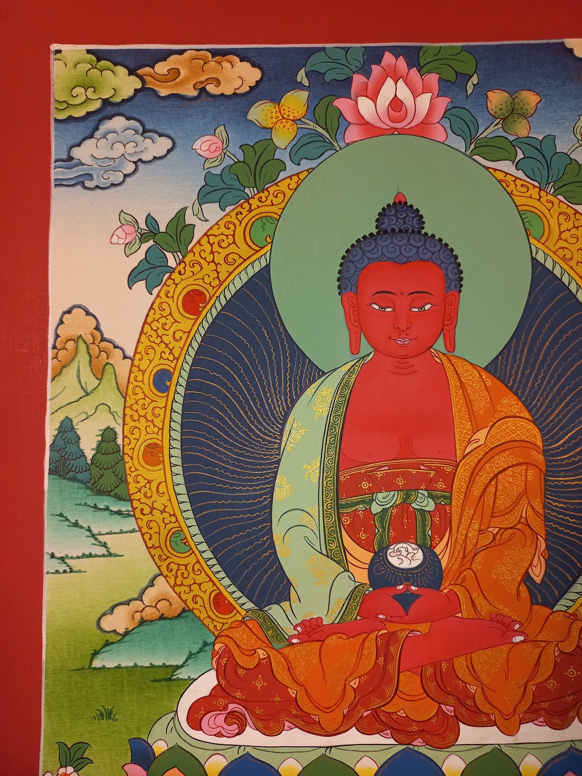 Amitabha Buddha Thangka Hand-Painted Tibetan Buddhist Art | Compassion, Pure Land & Meditation Wall Decor