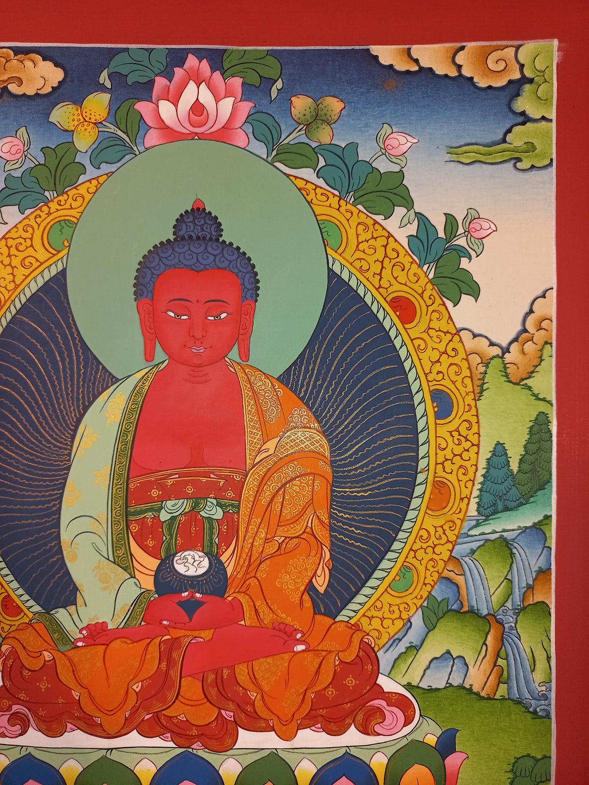Amitabha Buddha Thangka Hand-Painted Tibetan Buddhist Art | Compassion, Pure Land & Meditation Wall Decor