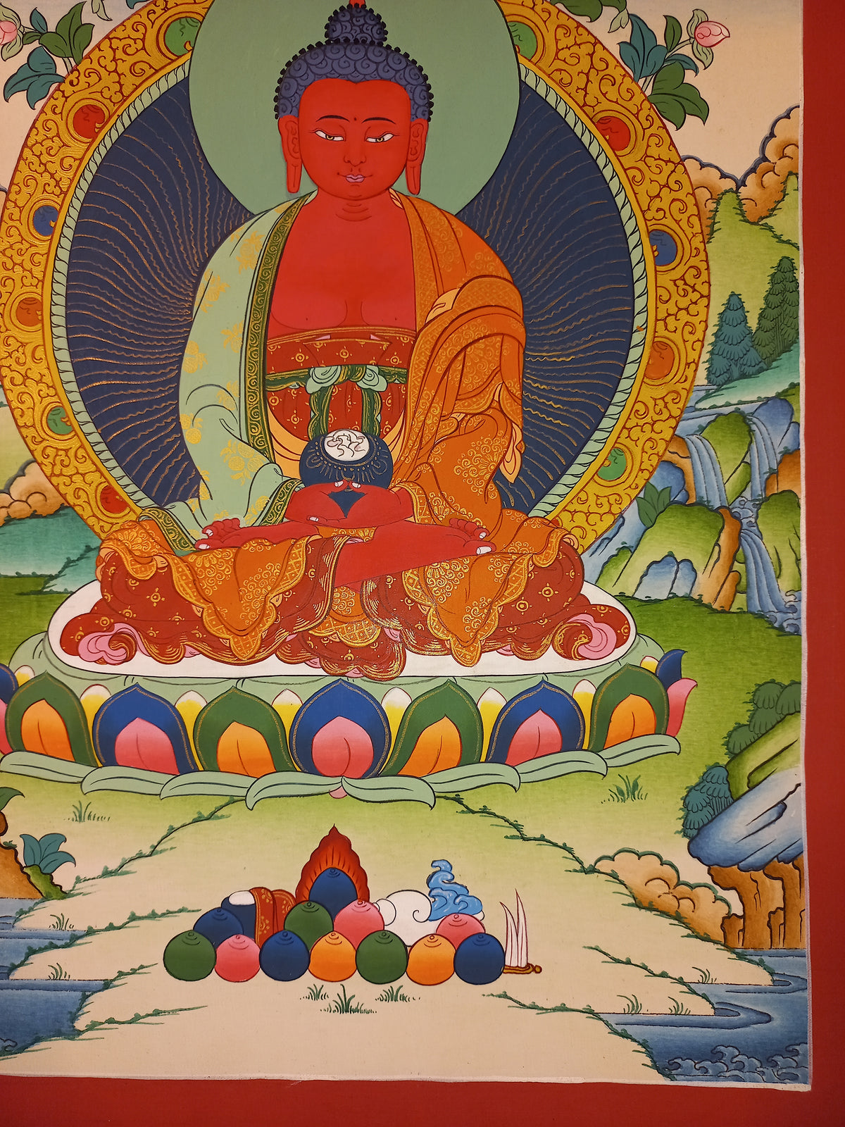 Amitabha Buddha Thangka Hand-Painted Tibetan Buddhist Art | Compassion, Pure Land & Meditation Wall Decor