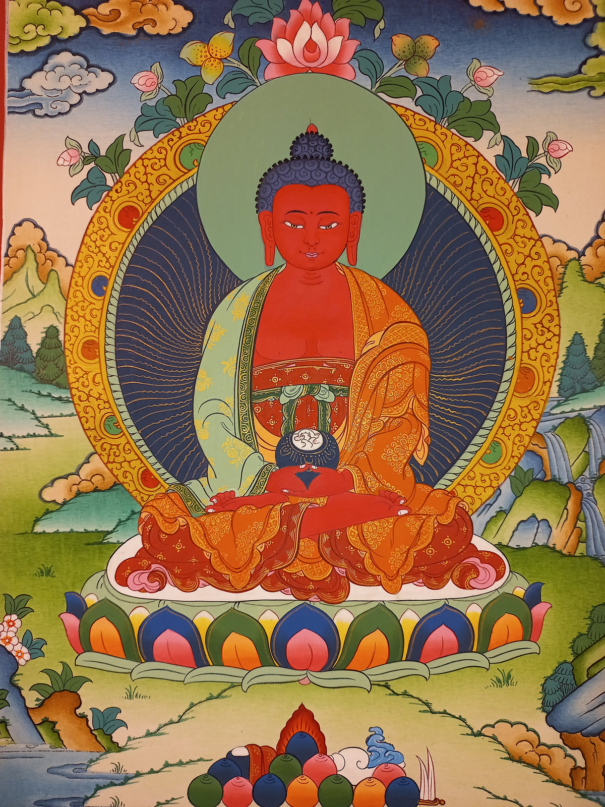 Amitabha Buddha Thangka Hand-Painted Tibetan Buddhist Art | Compassion, Pure Land & Meditation Wall Decor