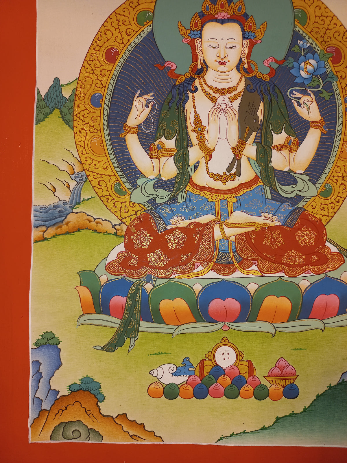 Chenrezig Thangka – Hand-Painted Tibetan Buddhist Art | Meditation & Protection Wall Decor