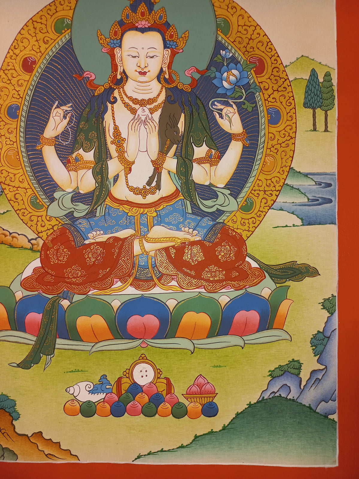 Chenrezig Thangka – Hand-Painted Tibetan Buddhist Art | Meditation & Protection Wall Decor