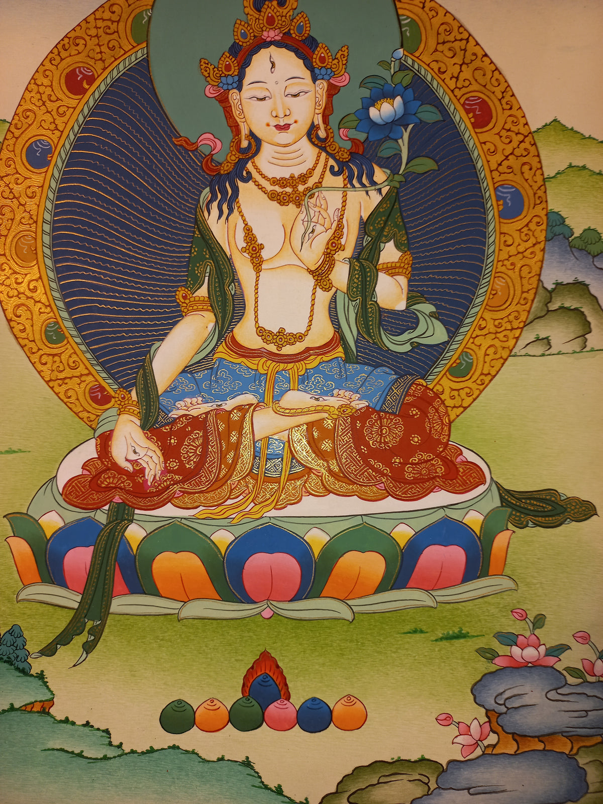 White Tara Thangka – Hand-Painted Tibetan Buddhist Art | Compassion, Longevity & Peace Wall Decor
