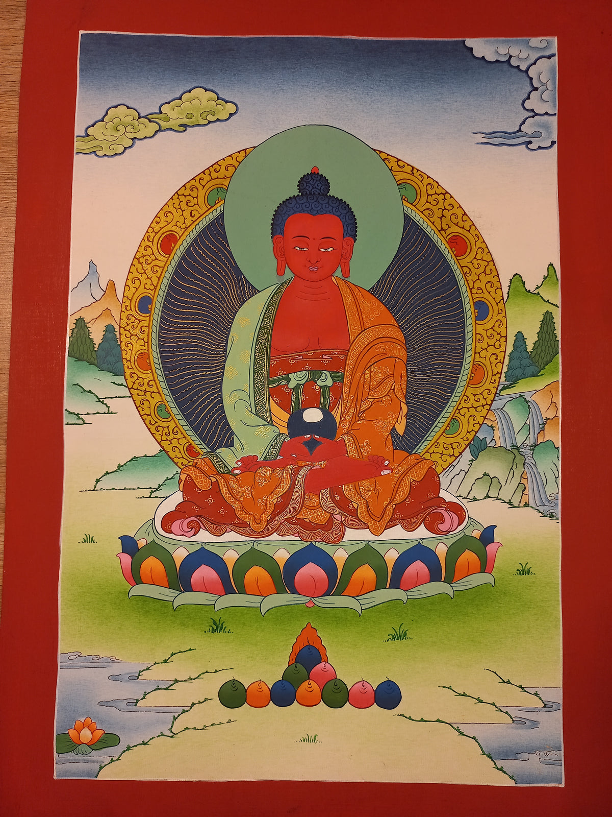 Amitabha Buddha Thangka Hand-Painted Tibetan Buddhist Art | Compassion, Pure Land & Meditation Wall Decor