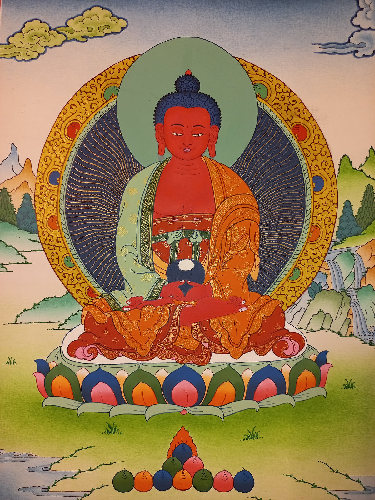 Amitabha Buddha Thangka Hand-Painted Tibetan Buddhist Art | Compassion, Pure Land & Meditation Wall Decor