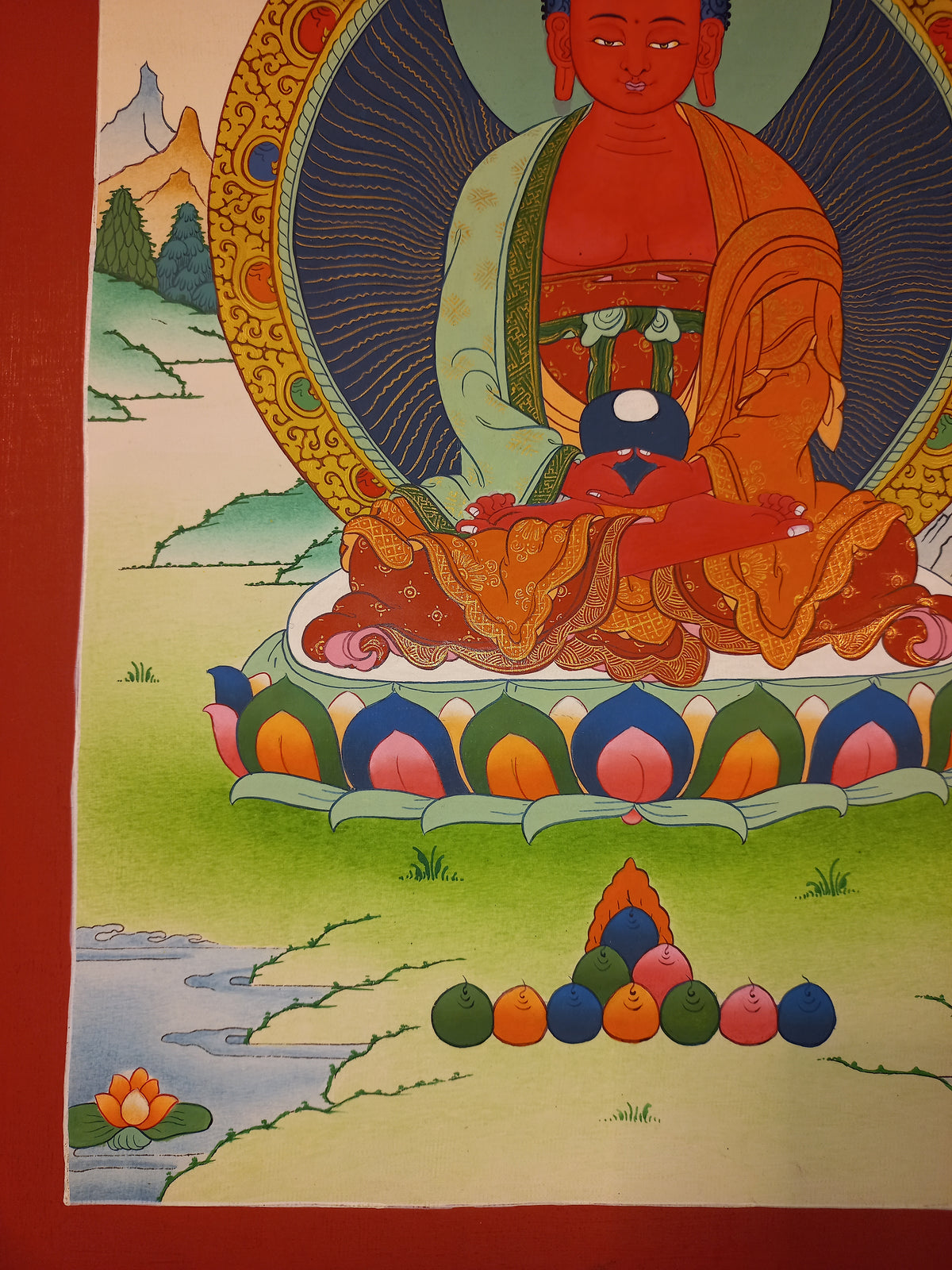 Amitabha Buddha Thangka Hand-Painted Tibetan Buddhist Art | Compassion, Pure Land & Meditation Wall Decor
