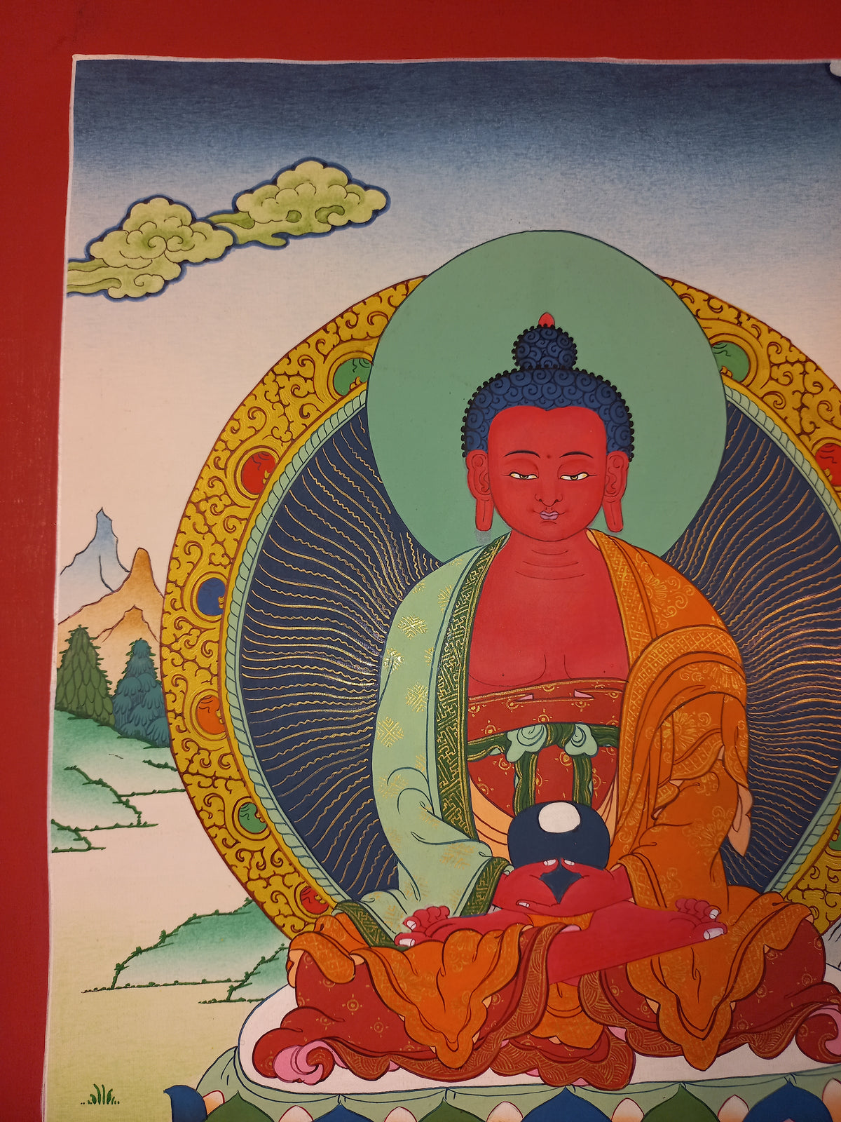 Amitabha Buddha Thangka Hand-Painted Tibetan Buddhist Art | Compassion, Pure Land & Meditation Wall Decor