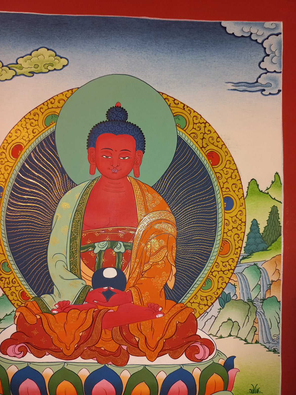 Amitabha Buddha Thangka Hand-Painted Tibetan Buddhist Art | Compassion, Pure Land & Meditation Wall Decor