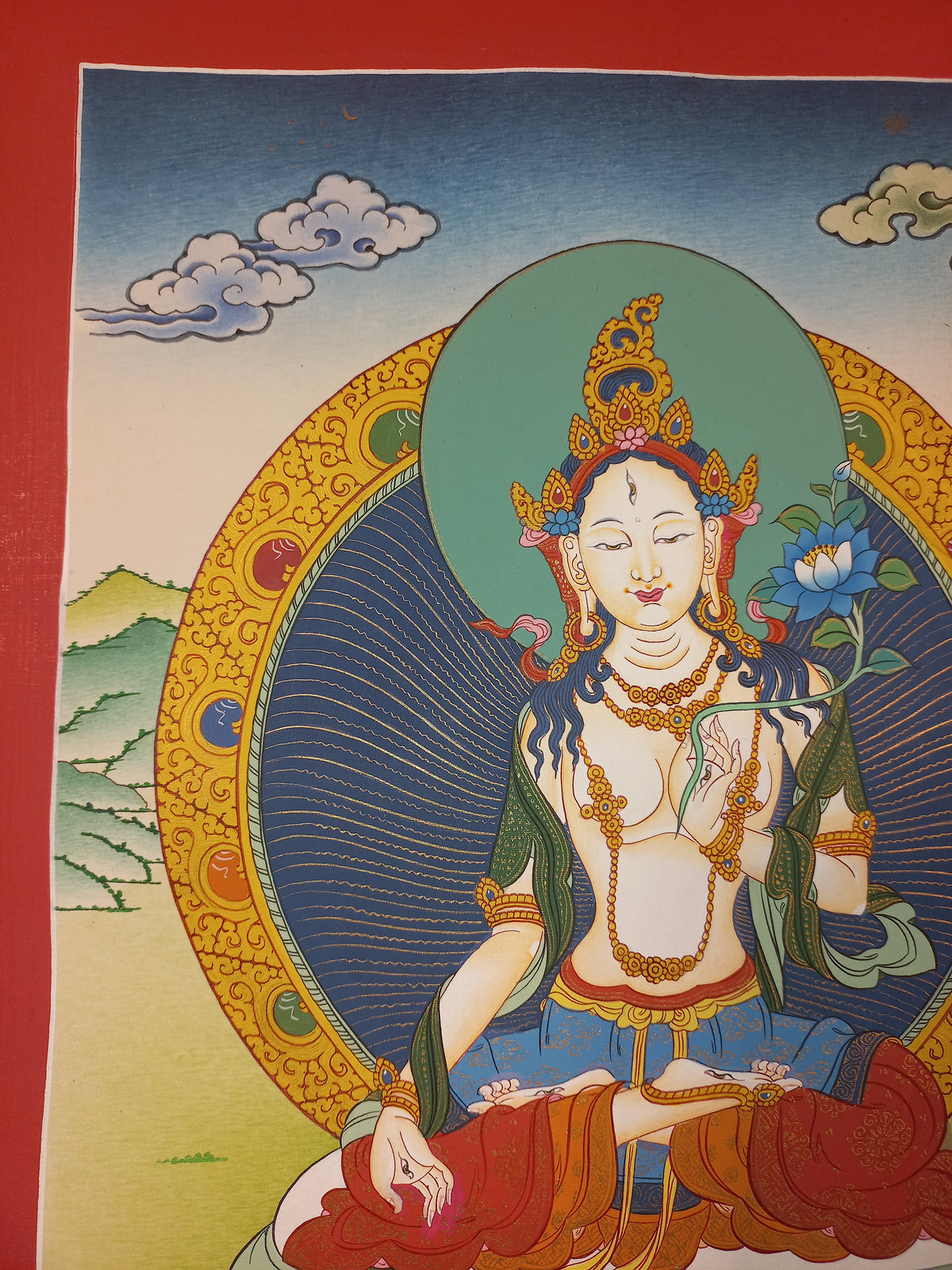 White Tara Thangka – Hand-Painted Tibetan Buddhist Art | Compassion, Longevity & Peace Wall Decor