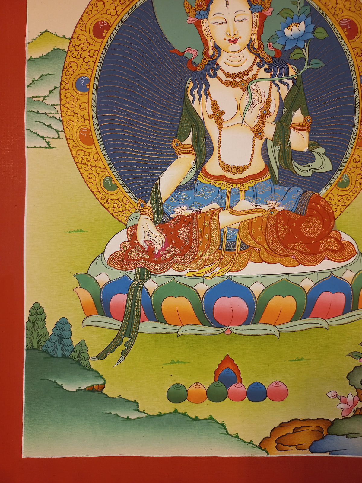 White Tara Thangka – Hand-Painted Tibetan Buddhist Art | Compassion, Longevity & Peace Wall Decor
