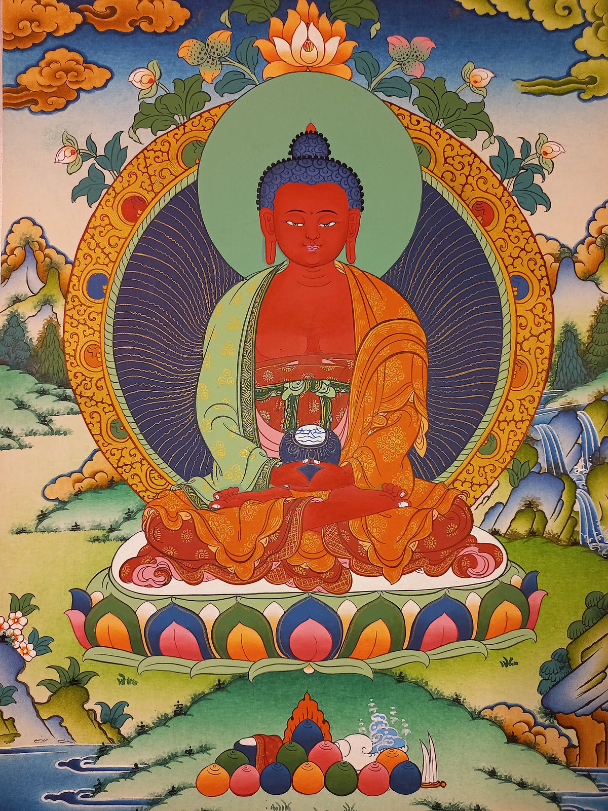 Amitabha Buddha Thangka Hand-Painted Tibetan Buddhist Art | Compassion, Pure Land & Meditation Wall Decor