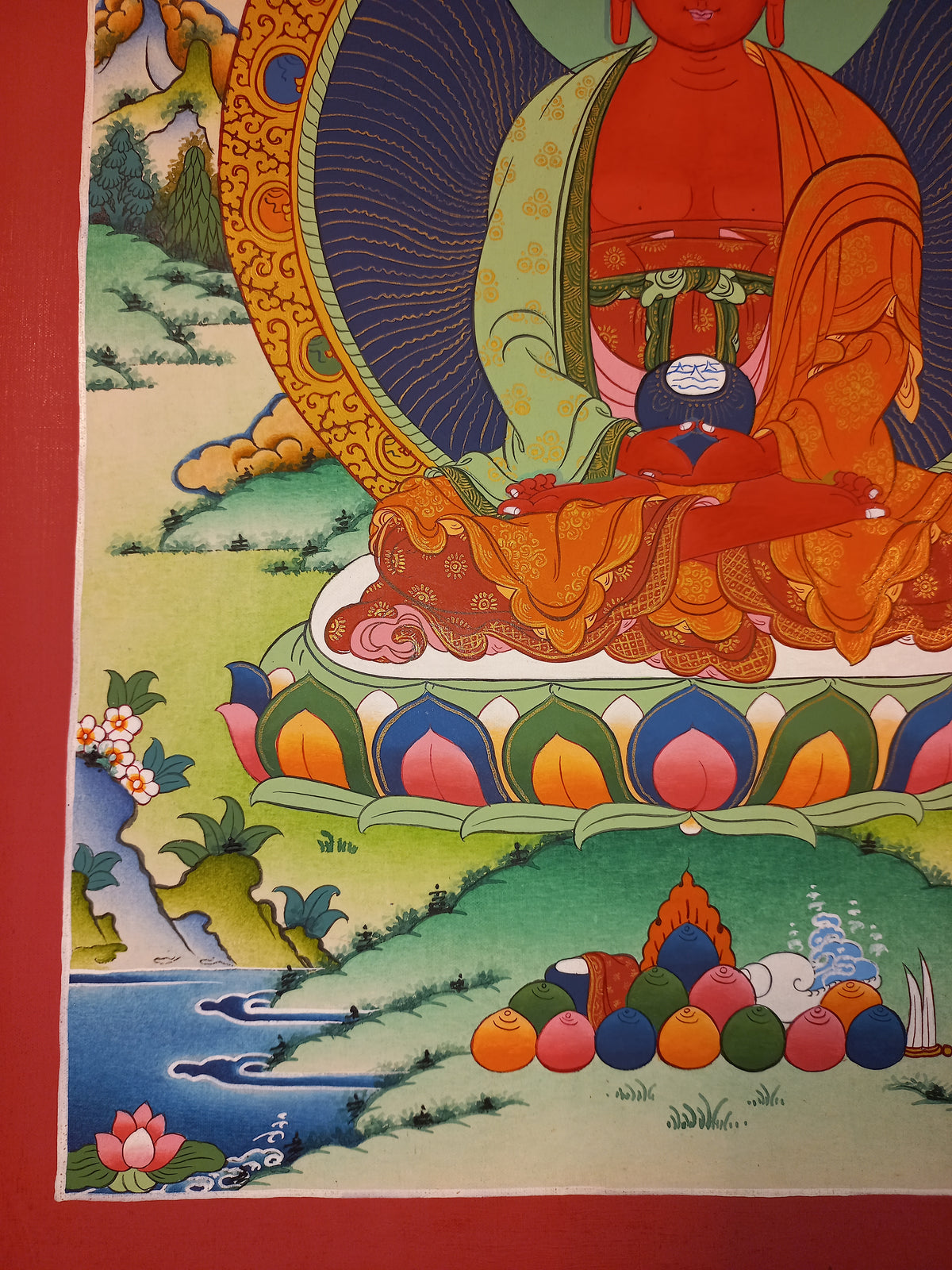 Amitabha Buddha Thangka Hand-Painted Tibetan Buddhist Art | Compassion, Pure Land & Meditation Wall Decor
