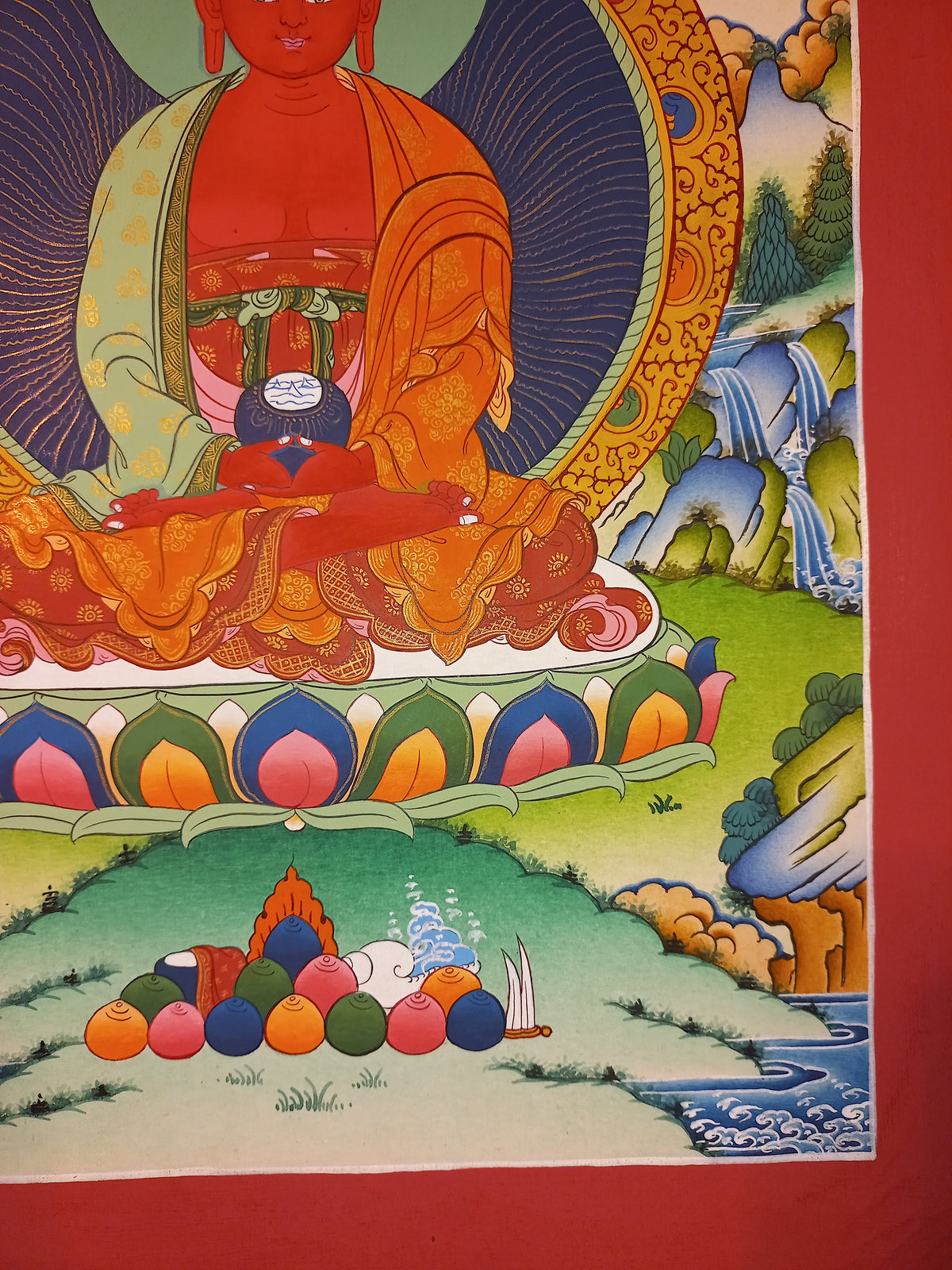 Amitabha Buddha Thangka Hand-Painted Tibetan Buddhist Art | Compassion, Pure Land & Meditation Wall Decor