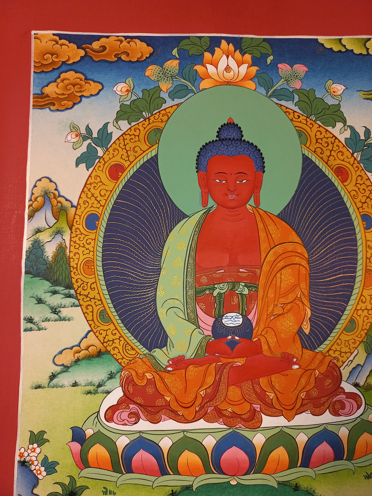 Amitabha Buddha Thangka Hand-Painted Tibetan Buddhist Art | Compassion, Pure Land & Meditation Wall Decor