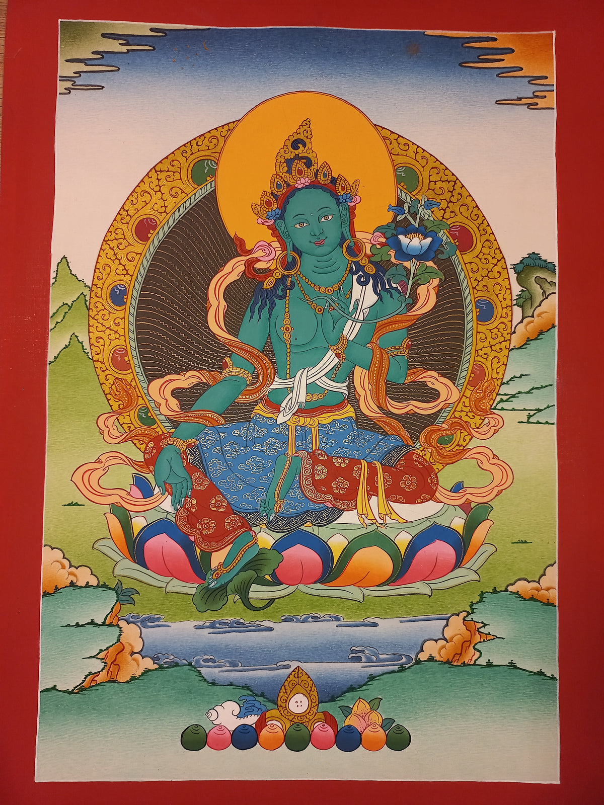 Green Tara Thangka – Hand-Painted Tibetan Buddhist Art | Meditation & Protection Wall Decor