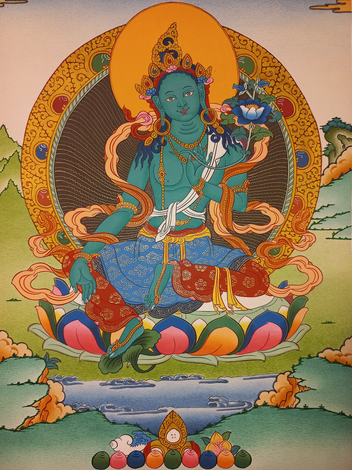 Green Tara Thangka – Hand-Painted Tibetan Buddhist Art | Meditation & Protection Wall Decor