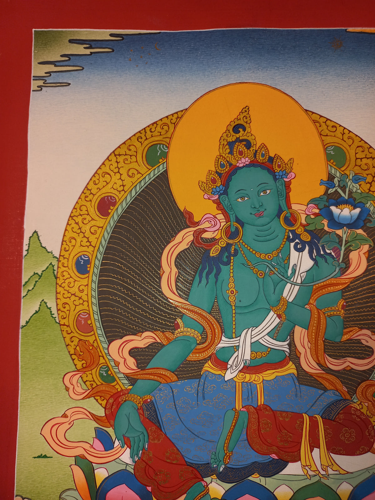 Green Tara Thangka – Hand-Painted Tibetan Buddhist Art | Meditation & Protection Wall Decor