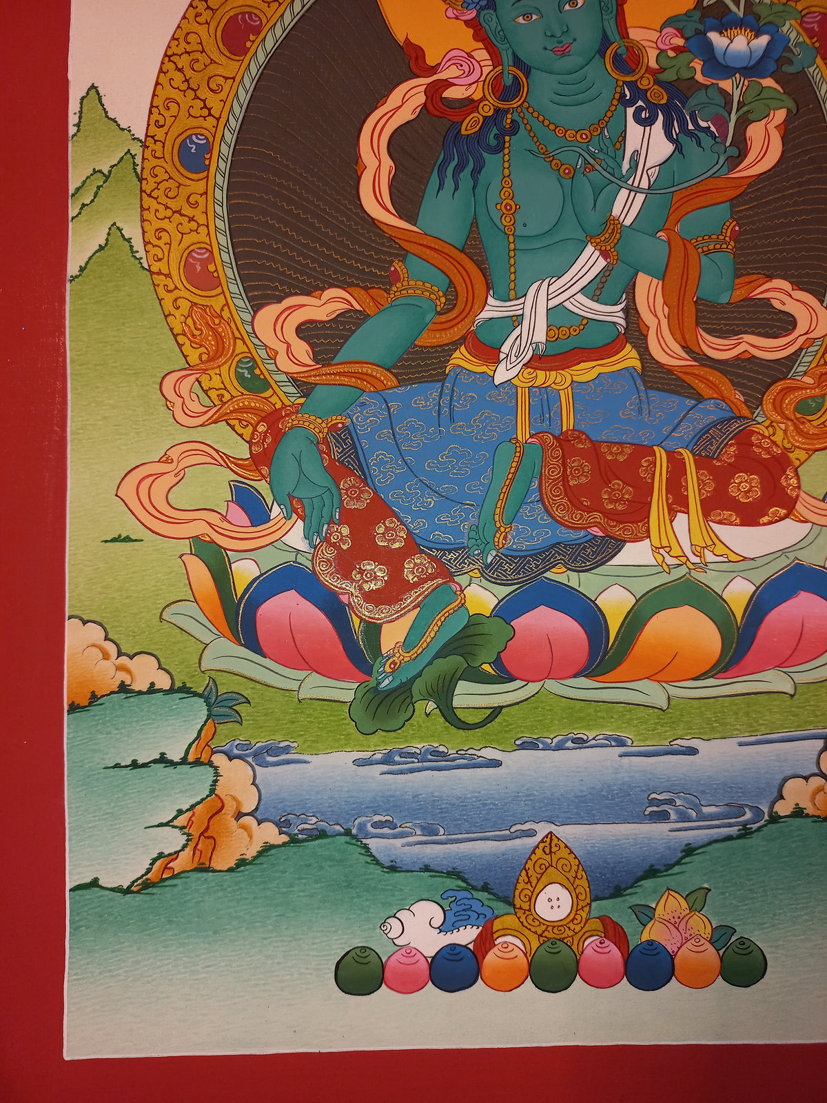 Green Tara Thangka – Hand-Painted Tibetan Buddhist Art | Meditation & Protection Wall Decor