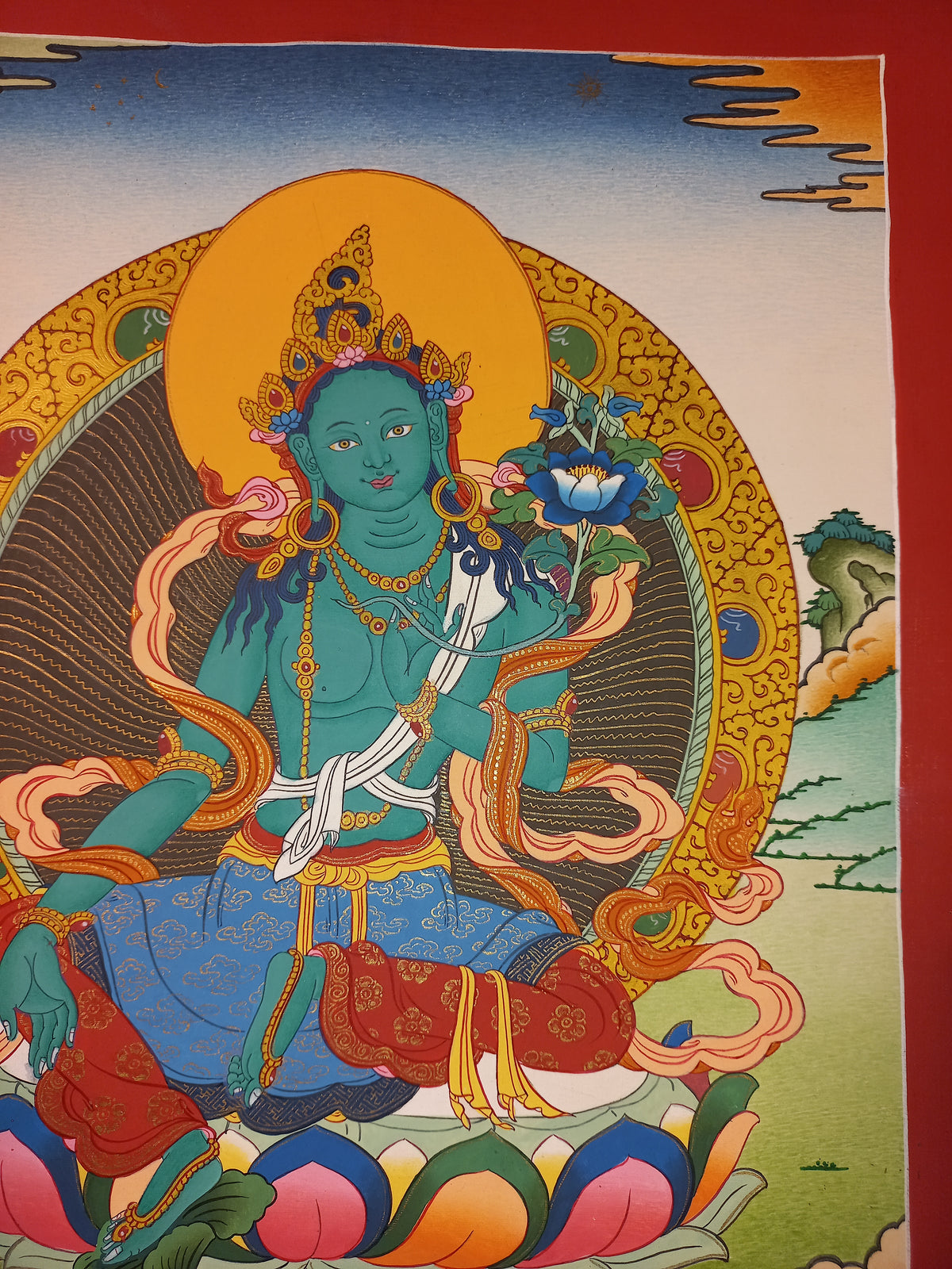 Green Tara Thangka – Hand-Painted Tibetan Buddhist Art | Meditation & Protection Wall Decor