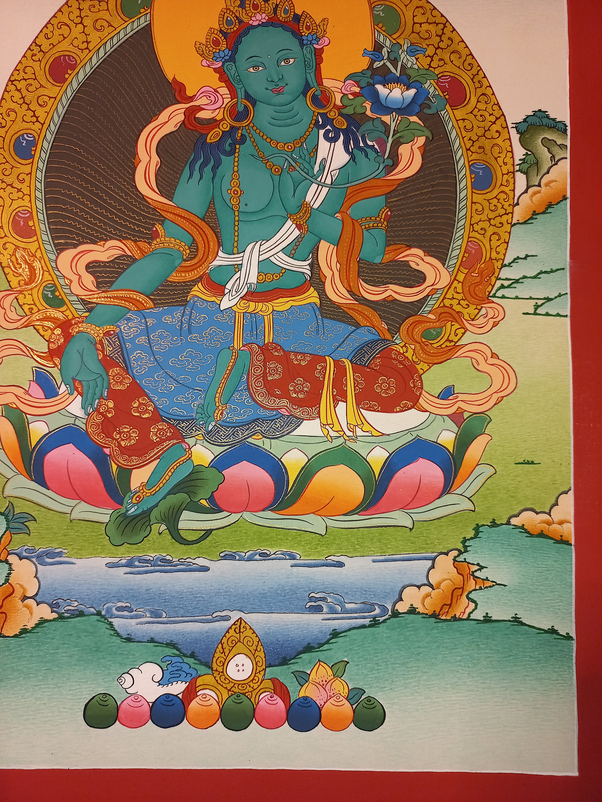Green Tara Thangka – Hand-Painted Tibetan Buddhist Art | Meditation & Protection Wall Decor