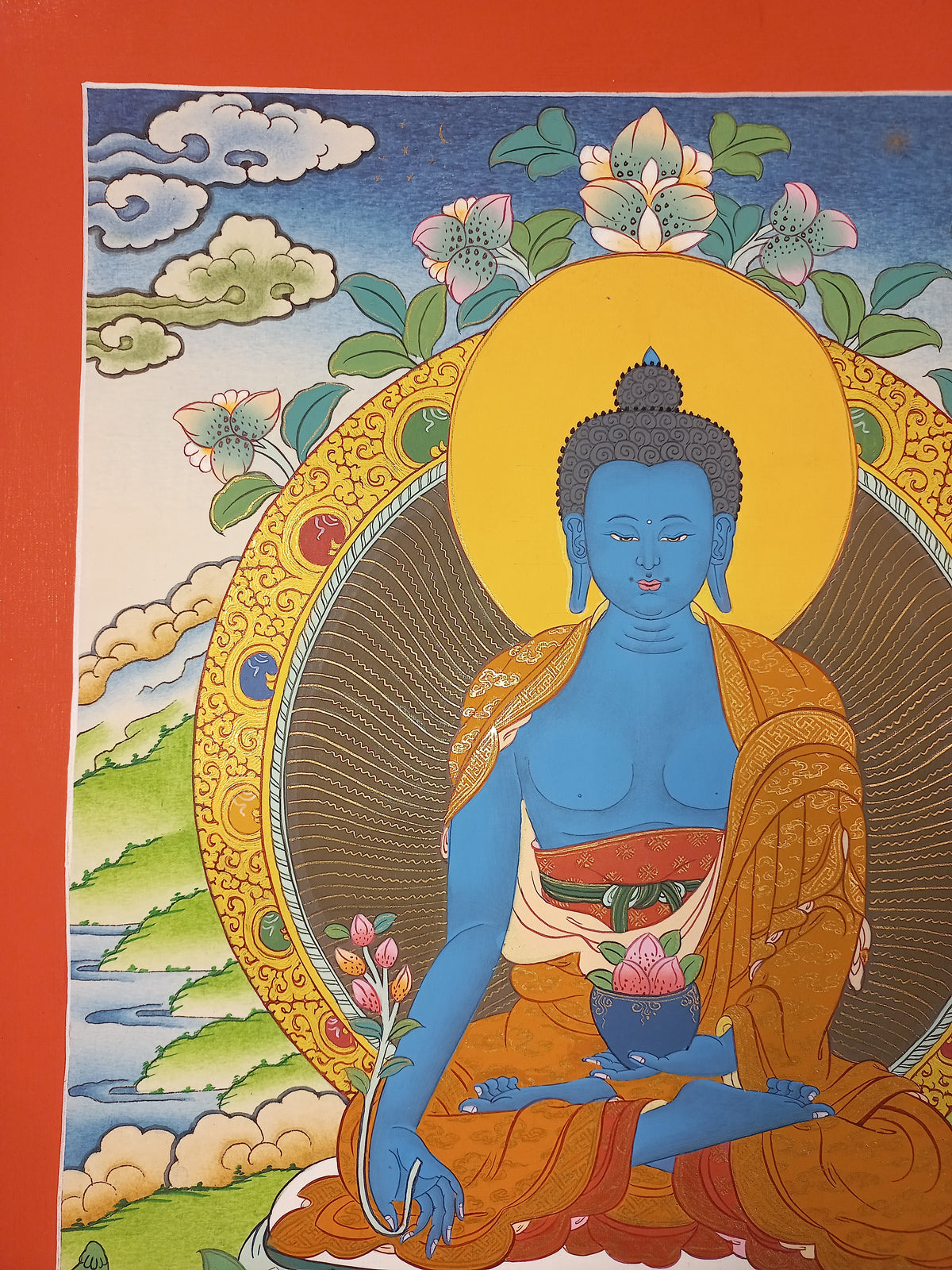 Medicine Buddha Thangka – Hand-Painted Tibetan Buddhist Art | Healing, Compassion & Meditation Wall Decor