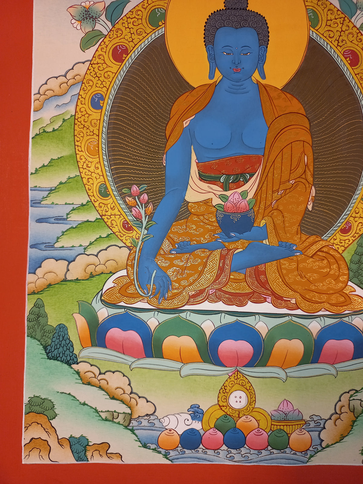 Medicine Buddha Thangka – Hand-Painted Tibetan Buddhist Art | Healing, Compassion & Meditation Wall Decor