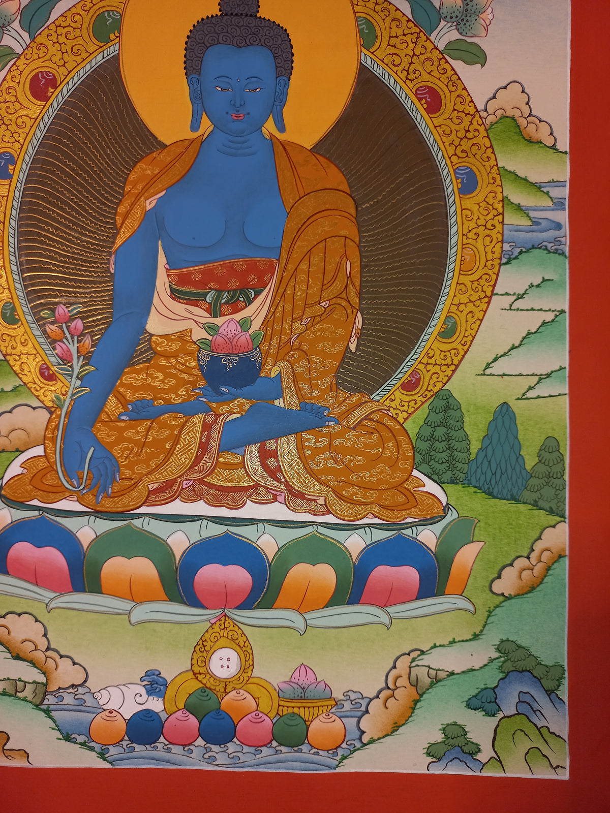 Medicine Buddha Thangka – Hand-Painted Tibetan Buddhist Art | Healing, Compassion & Meditation Wall Decor