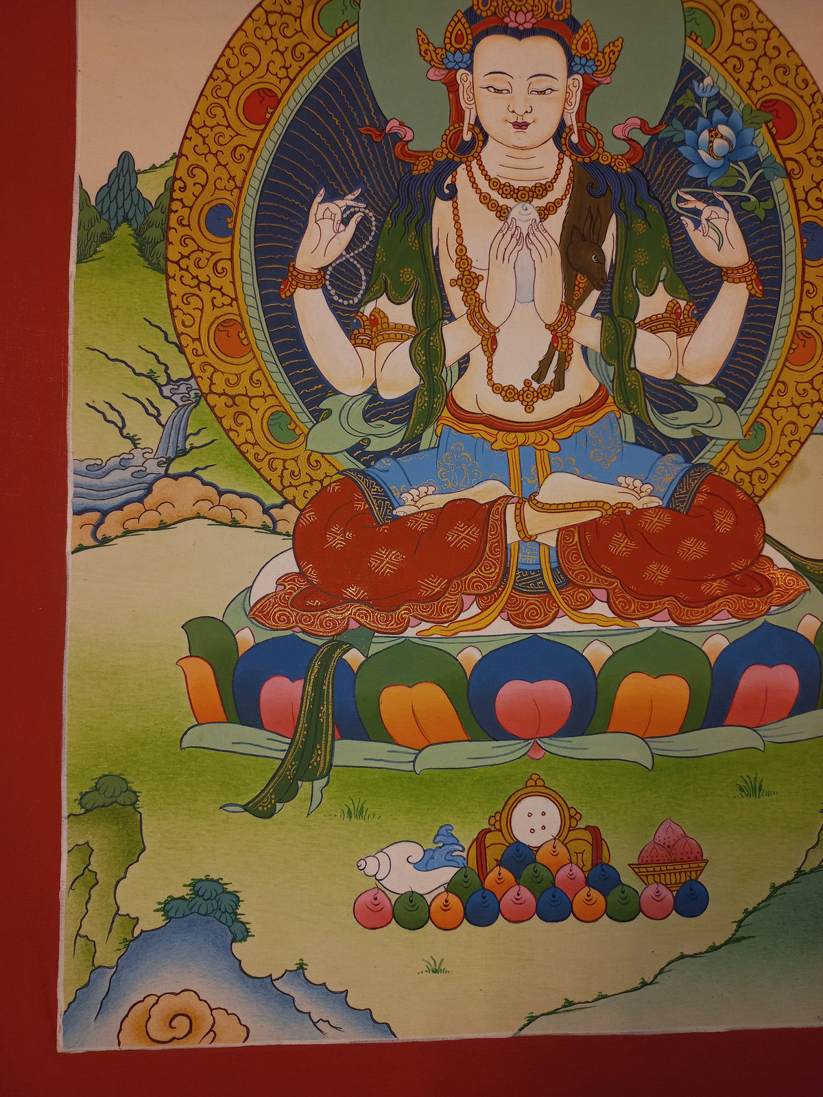 Chenrezig Thangka – Hand-Painted Tibetan Buddhist Art | Meditation & Protection Wall Decor