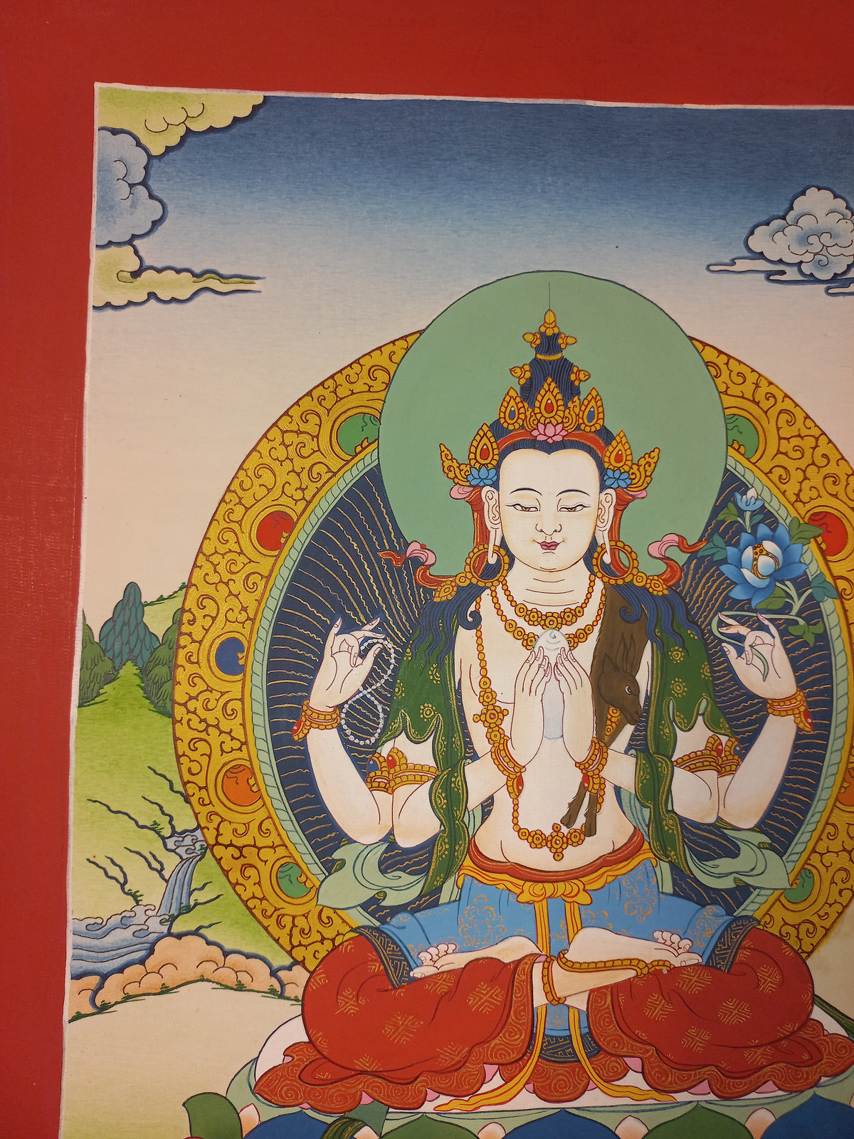 Chenrezig Thangka – Hand-Painted Tibetan Buddhist Art | Meditation & Protection Wall Decor