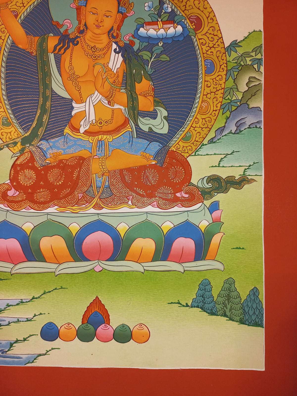 Manjushri Thangka – Hand-Painted Tibetan Buddhist Art | Meditation & Protection Wall Decor