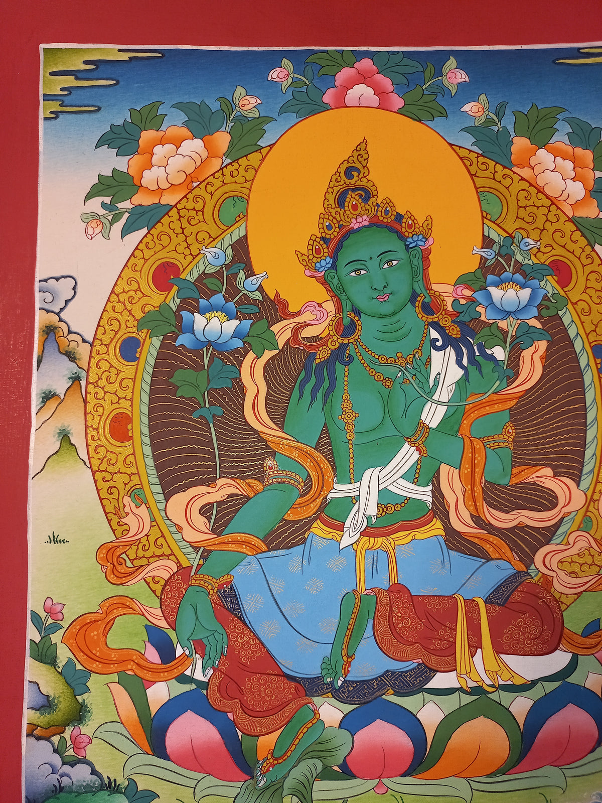 Green Tara Thangka – Hand-Painted Tibetan Buddhist Art | Meditation & Protection Wall Decor