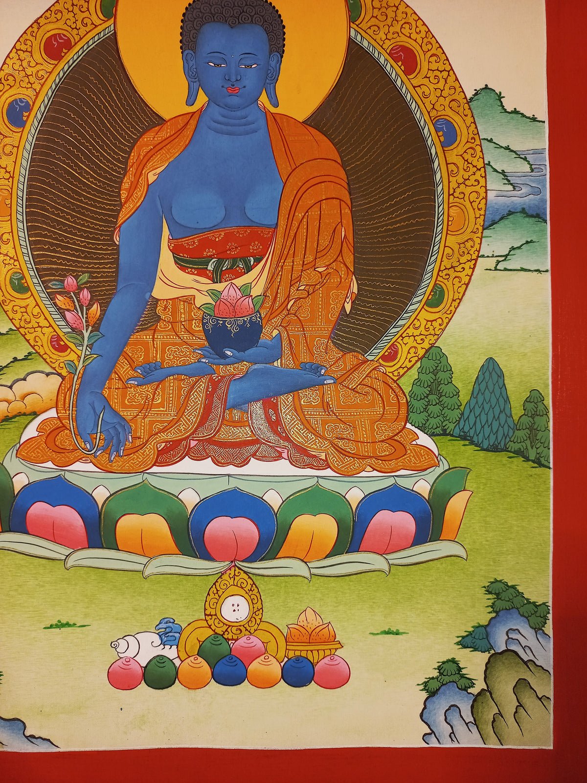 Medicine Buddha Thangka – Hand-Painted Tibetan Buddhist Art | Healing, Compassion & Meditation Wall Decor