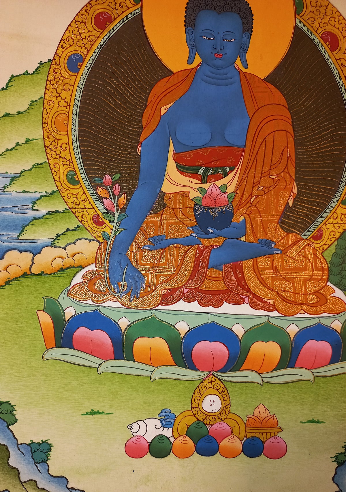 Medicine Buddha Thangka – Hand-Painted Tibetan Buddhist Art | Healing, Compassion & Meditation Wall Decor