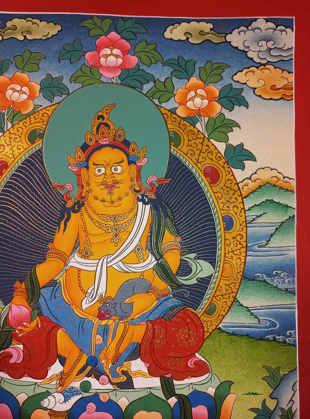 Jambhala Thangka – Hand-Painted Tibetan Buddhist Art | Wealth, Prosperity &amp; Protection Wall Decor