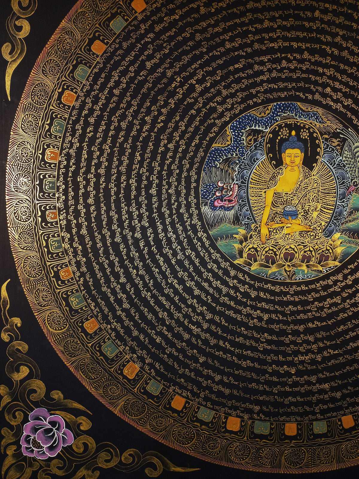 Shakyamuni Buddha Buddha Mantra Mandala | Hand-Painted Fine Thangka | Sacred Buddhist Art from Nepal