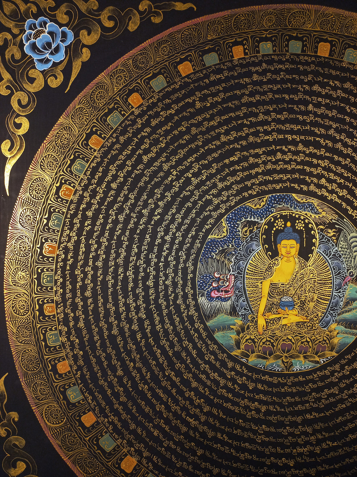Shakyamuni Buddha Buddha Mantra Mandala | Hand-Painted Fine Thangka | Sacred Buddhist Art from Nepal