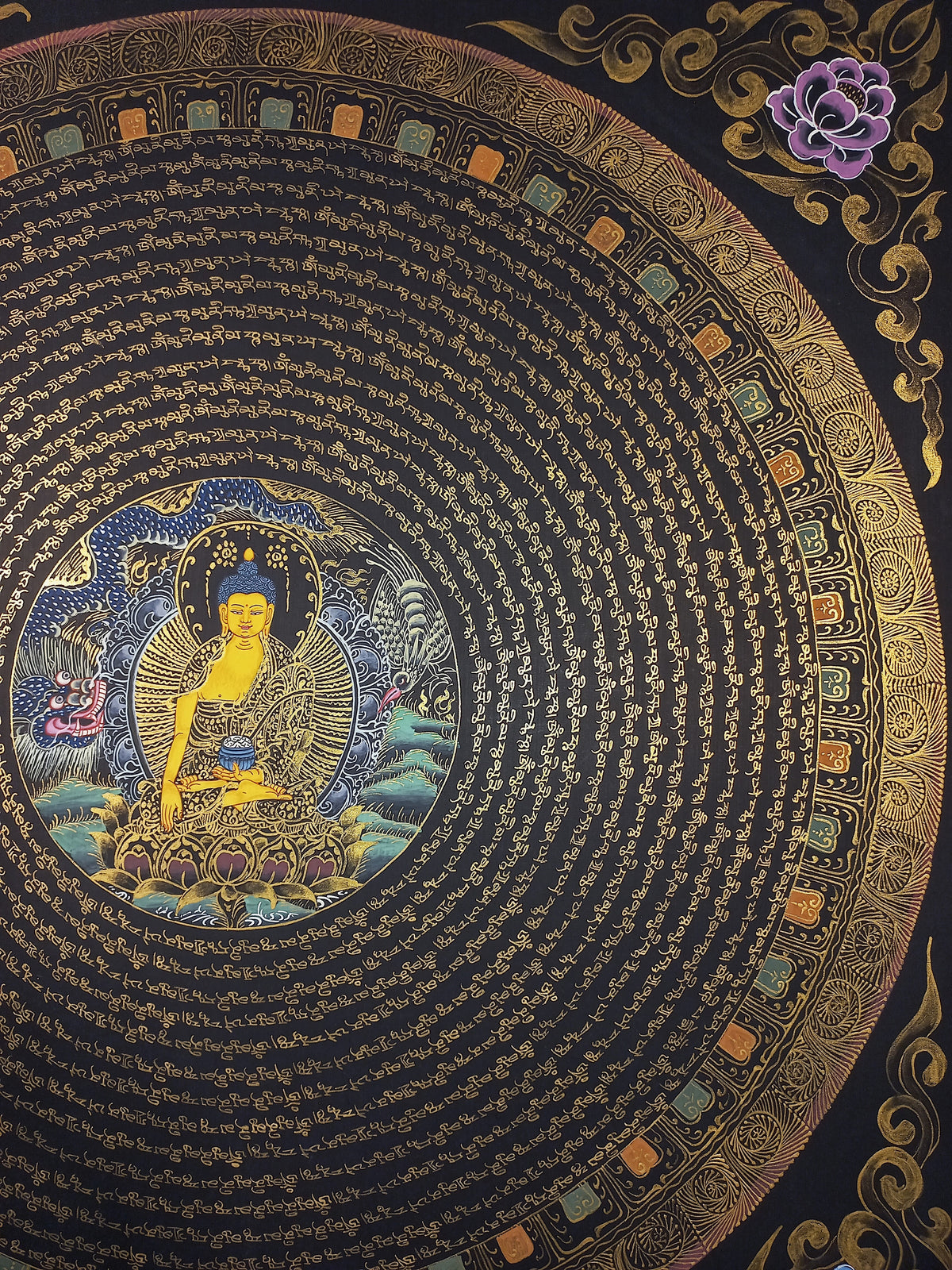 Shakyamuni Buddha Buddha Mantra Mandala | Hand-Painted Fine Thangka | Sacred Buddhist Art from Nepal