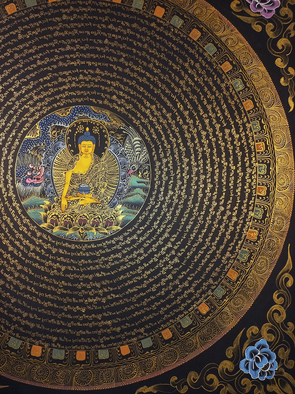 Shakyamuni Buddha Buddha Mantra Mandala | Hand-Painted Fine Thangka | Sacred Buddhist Art from Nepal