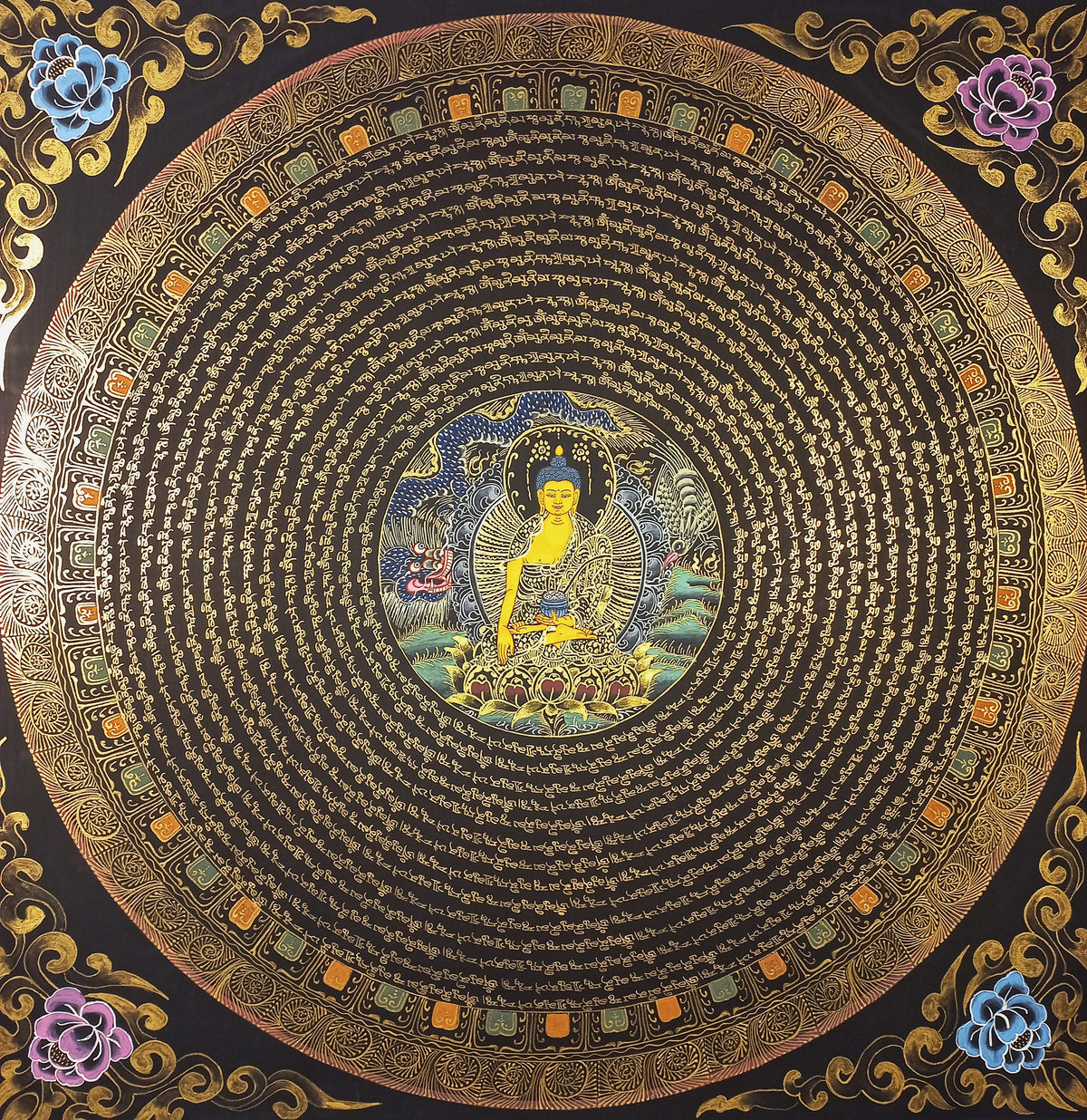 Shakyamuni Buddha Buddha Mantra Mandala | Hand-Painted Fine Thangka | Sacred Buddhist Art from Nepal