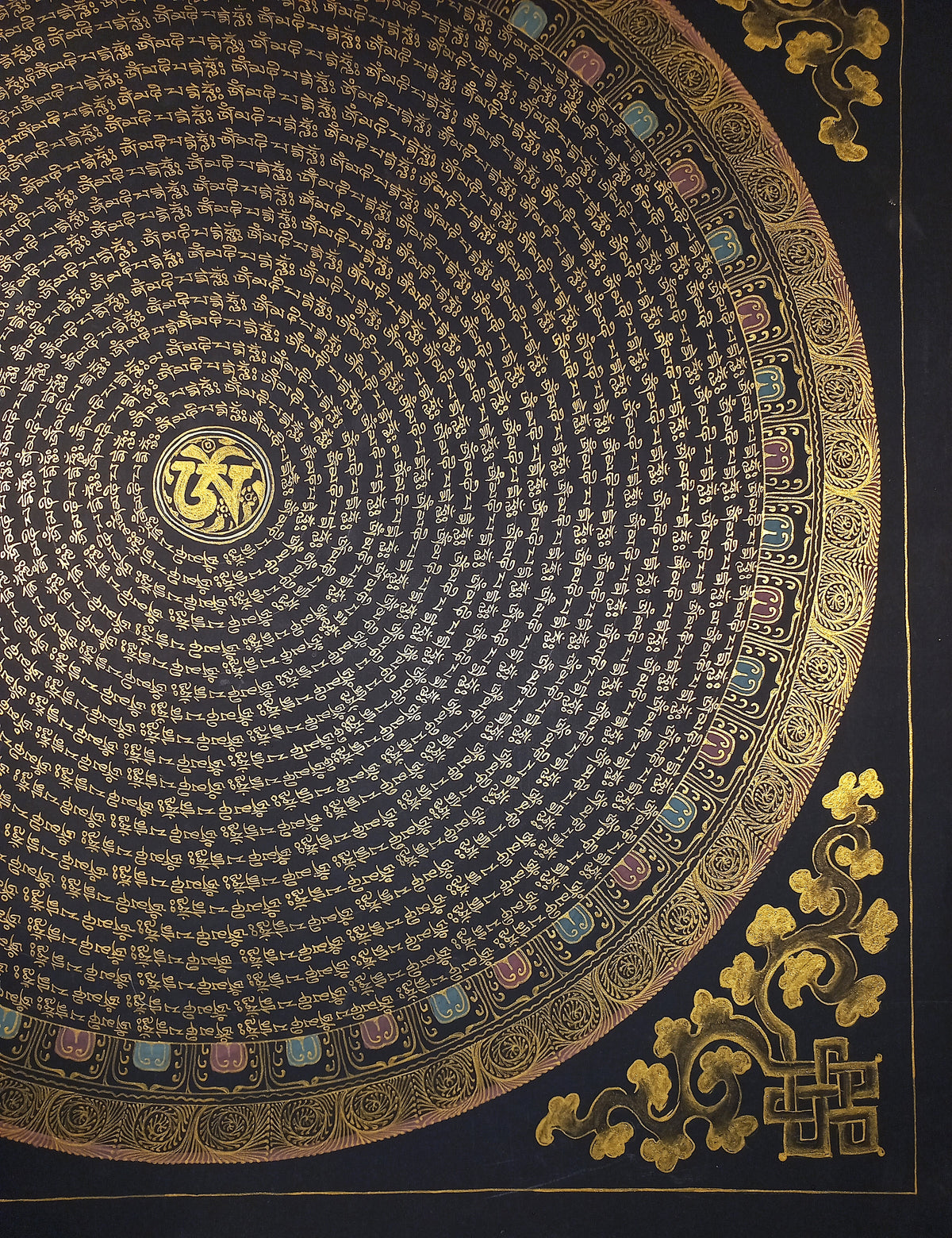 Chenrezig  Mantra Mandala | Hand-Painted Fine Thangka | Sacred Buddhist Art from Nepal